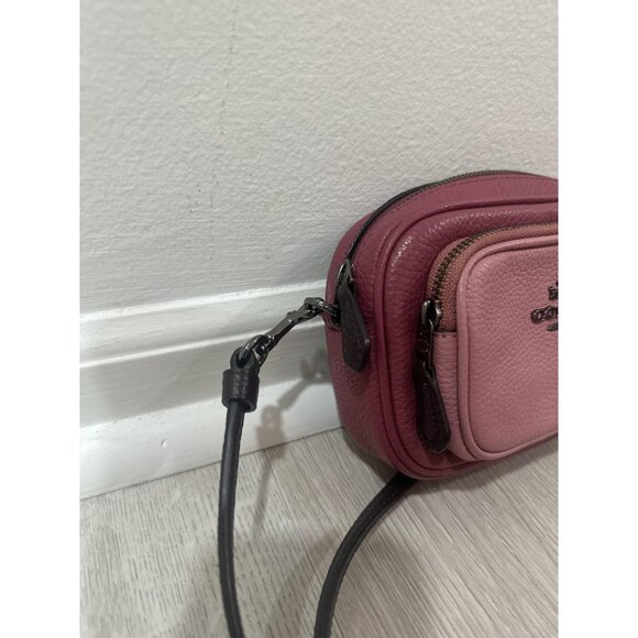 Coach Crossbody Bag Womens Pink Double Zip Camera Pebbled Leather Two Tone Mini - Picture 3 of 10
